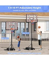 Costway 7.4-10 Ft Basketball Hoop Outdoor System with 44 Inch Shatterproof Pc Backboard