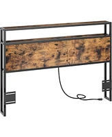 gaomon Queen Size Headboard, Headboard with 2 Outlets, Led Lights and Usb Ports, Adjustable Height, Storage Rack, Sturdy and Stable, Easy Assembly, Ru