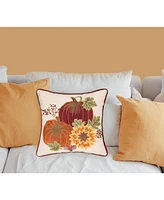 C&F Home 16" x 16" Pumpkins Sunflower Chain Stitch Fall Throw Pillow