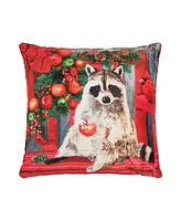 C&F Home 18" x 18" Racoon Bench Light-Up Led Christmas Holiday Throw Pillow