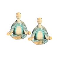 Fc Design "2-pc Set" 6.75"W Blue Sea Turtle of Yoga Easy Pose Figurine Statue Ornament Home Room Office Decor and Perfect Ideas for Housewarming, Holi