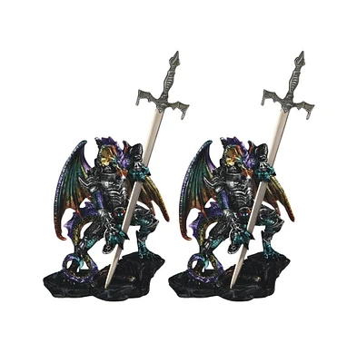 Fc Design "2-pc Set" 5"H Blue and Green Dragon with Armor and Sword Figurine Statue Ornament Home Room Office Decor and Perfect Ideas for Housewarming