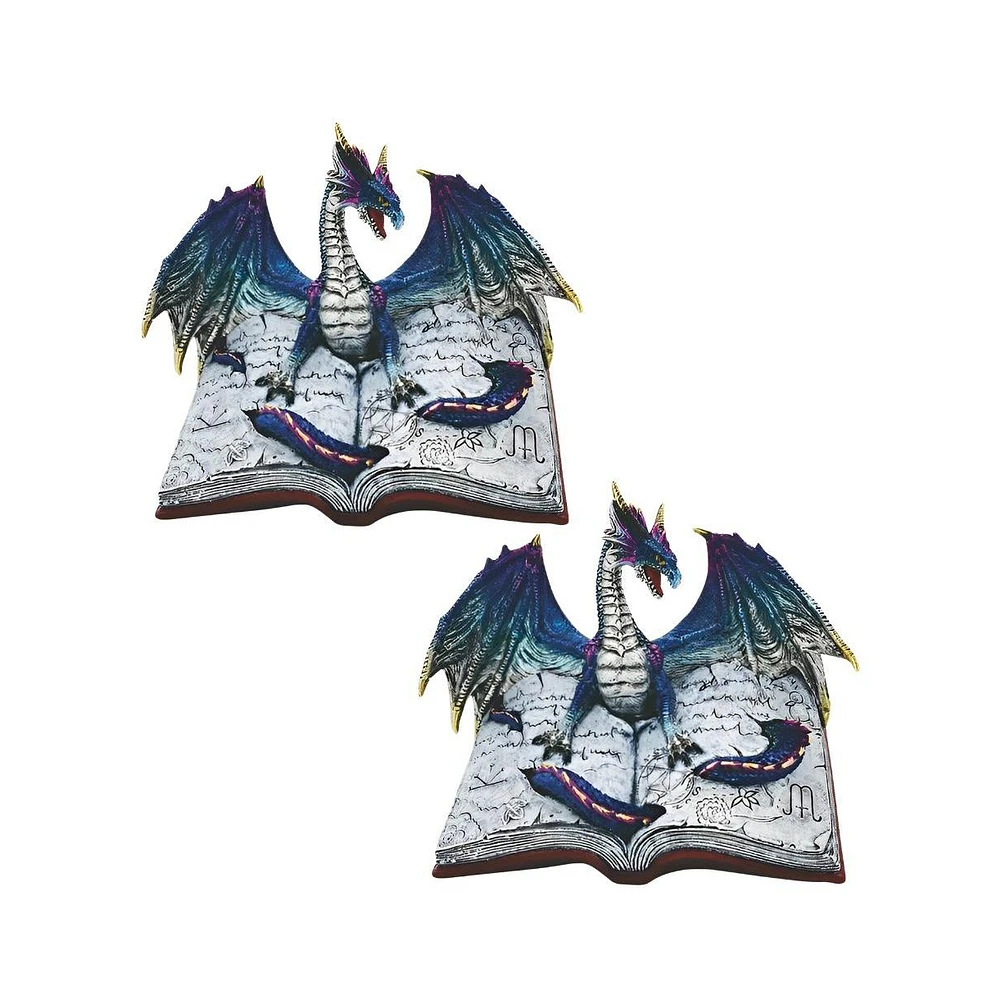 Fc Design "2-pc Set" 8.75"W Blue Book of Dragon Figurine Statue Ornament Home Room Office Decor and Perfect Ideas for Housewarming, Holidays and Birth