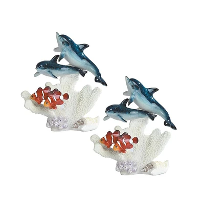 Fc Design "2-pc Set" 8"H Blue Dolphin and Red Clownfish on Coral Figurine Statue Ornament Home Room Office Decor and Perfect Ideas for Housewarming, H