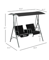 Outsunny 2 Person Porch Swing with Canopy, Table, Storage Console,