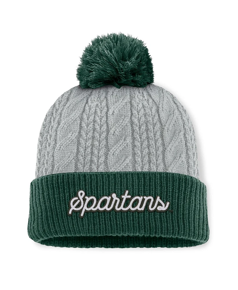 Top of the World Women's Gray/Green Michigan State Spartans Becca Cuffed Knit Hat with Pom