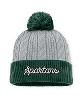 Top of the World Women's Gray/Green Michigan State Spartans Becca Cuffed Knit Hat with Pom