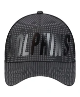 New Era Men's Black Miami Dolphins Midnight Ink Tonal Text A-Frame Trucker 9FORTY Adjustable Hat