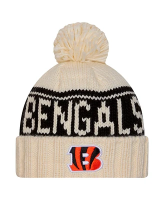 New Era Women's Cream Cincinnati Bengals 2024 Sideline Cuffed Knit Hat with Pom