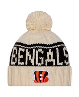 New Era Women's Cream Cincinnati Bengals 2024 Sideline Cuffed Knit Hat with Pom