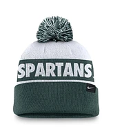 Nike Men's White/Green Michigan State Spartans Primetime Peak Cuffed Knit Hat with Pom