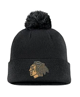 Fanatics Men's Black Chicago Blackhawks Military Appreciation Cuffed Knit Hat with Pom