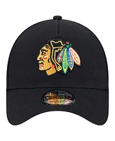 New Era Men's Black Chicago Blackhawks Core A-Frame 9FORTY Adjustable Hat
