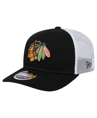 New Era Men's Black Chicago Blackhawks Core Trucker 9SEVENTY Stretch-Snap Hat