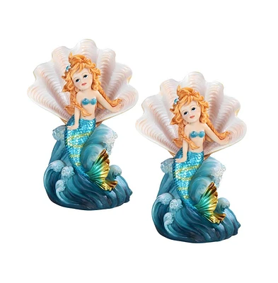 Fc Design "2-pc Set" 7"H Blue Tailed Youth Mermaid Girl Sitting in Ocean Shell Mergirl Figurine Statue Ornament Home Room Office Decor and Perfect Ide