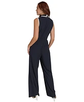 Tommy Hilfiger Women's Collared Contrast-Trim Sleeveless Straight-Leg Jumpsuit