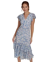 Tommy Hilfiger Women's Floral Print Chiffon Flutter-Sleeve Midi Dress