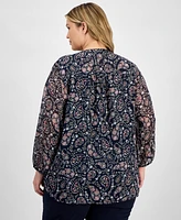 Tommy Hilfiger Plus Paisley Pintuck-Front Tunic, Exclusively at Macy's