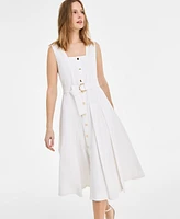 Msk Women's Square-Neck Belted A-Line Sleeveless Dress