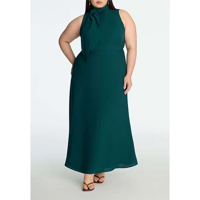 Eloquii Women's Plus Tie Neck Maxi Dress