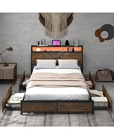 Gouun Full Size Bed Frame with Smart Led Lights and Storage Drawers