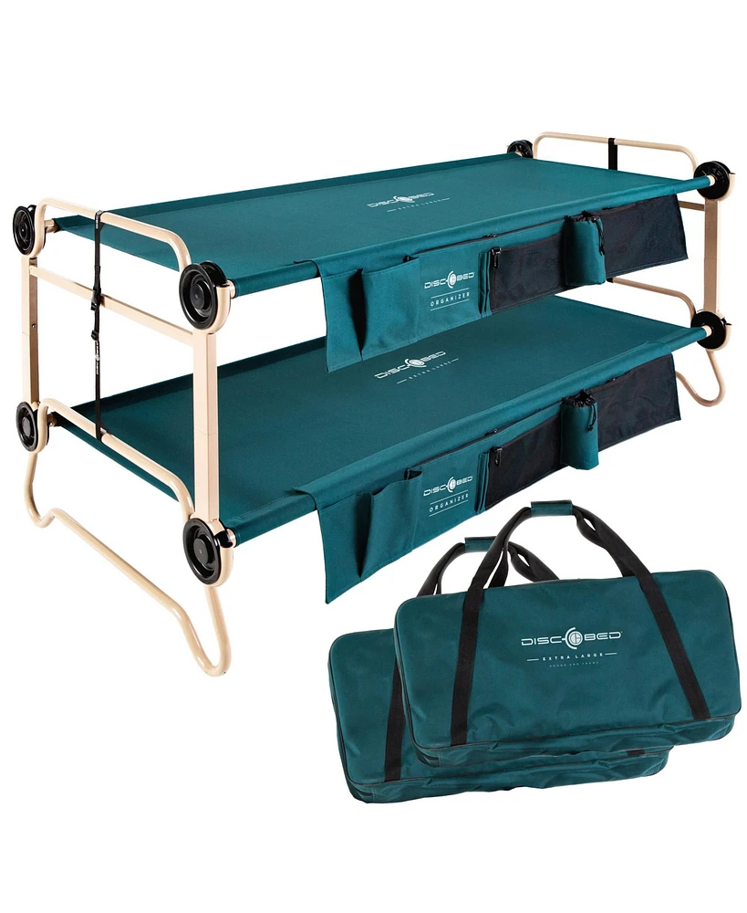 Disc-o-Bed Xl Cam-o-Bunk Benchable Double Cot with Storage Organizers