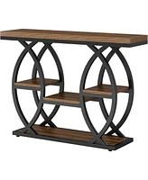 Tribesigns 39.4" Console Table, Industrial 4-Tier Sofa Table Entryway Table with Storage Shelves, Narrow Wood Accent Tables with Metal Frame for Small