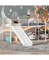 Gouun Twin Metal Loft Bed with Slide Safety Guardrails and Built-in Ladder