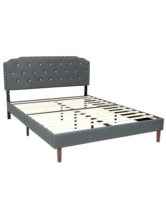 Gouun Upholstered Bed Frame with Adjustable Diamond Button Headboard-Full Size