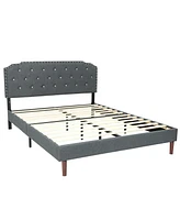 Gouun Upholstered Bed Frame with Adjustable Diamond Button Headboard-Full Size