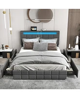 Gouun Upholstered Led Bed Frame with Headboard and 4 Drawers-Full Size