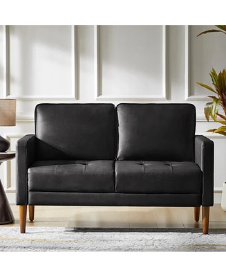 Drake Mid-century Modern Faux Leather Sofa with Movable Backrest Cushions