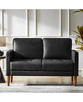 Drake Mid-century Modern Faux Leather Sofa with Movable Backrest Cushions