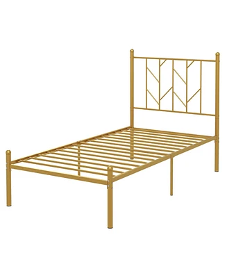 Gouun Twin Size Metal Platform Bed Frame with Vintage Headboard-Twin Size