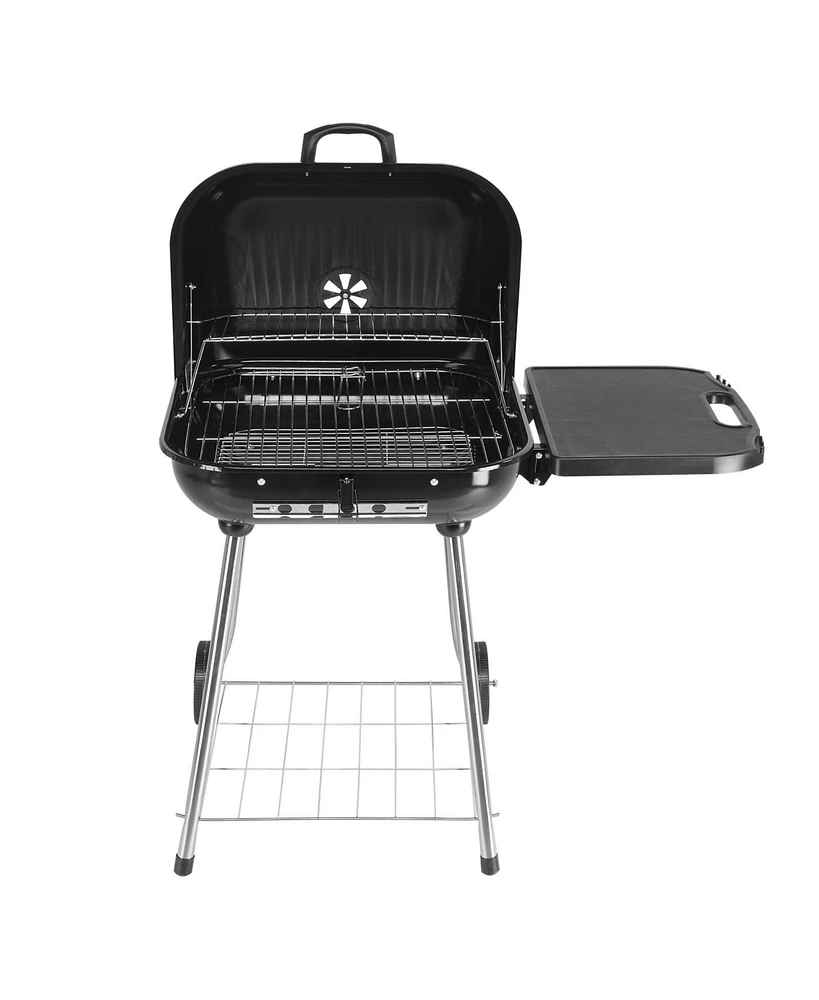 Slickblue Portable Charcoal Grill with Wheels and Foldable Side Shelf