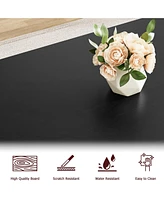 gaomon Table Bench Set for 4, Kitchen Table Set with 2 Benches, Rectangular Dining Room Table Set with Sturdy Metal Frame, Saving Space for Kitchen, D