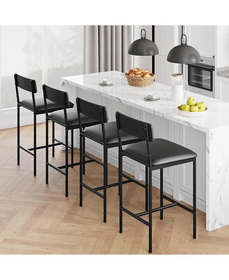 gaomon Bar Stools Set of 4, Upholstered Counter Height Bar Stools with Backrest and Footrest, Kitchen Barstools for Island, Counter Bar