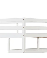 Gouun Twin Size Loft Bed with Desk and Storage Stairs Loft Bed Frame with Shelves and Safety Guardrails