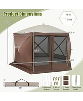 Costway 11.5 X 11.5 Ft Pop-up Gazebo Tent with Mesh Netting Walls 2 Removable Privacy Wind Cloths