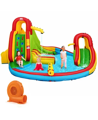 Costway Kids Inflatable Water Slide Bounce Park Splash Pool with Water Cannon & 550W Blower