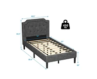 Linen Twin Upholstered Platform Bed Frame with Headboard and Mattress Foundation