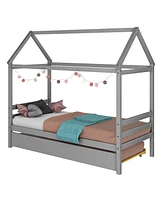 Gouun Kids Platform Bed Frame with Roof for Bedroom