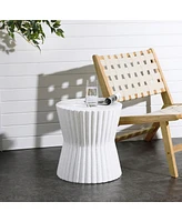 LuxenHome White with Gray Fluted Hourglass-Shape Round MgO Side Table, Indoors and Outdoors