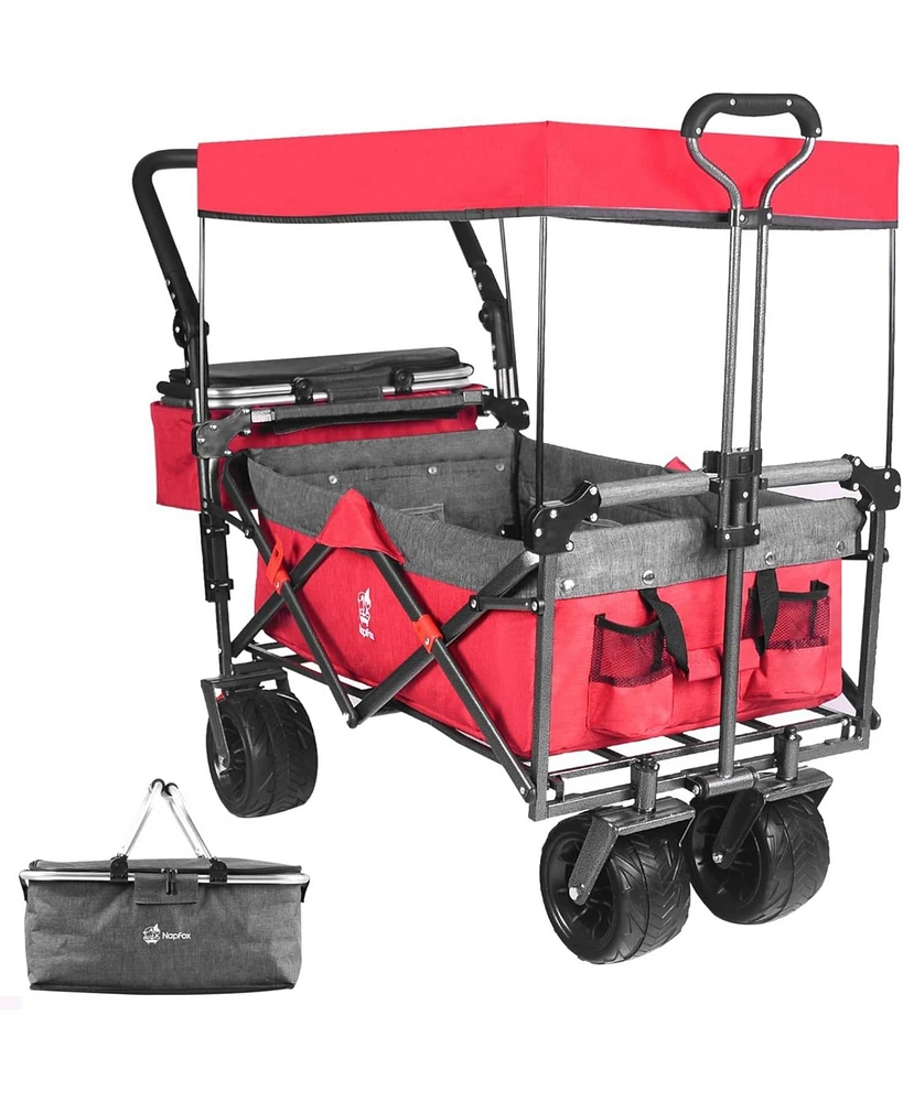 Slickblue Collapsible Heavy-Duty Folding Wagon Cart with Removable Canopy for Outdoor Use and Easy Transport