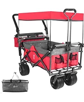 Slickblue Collapsible Heavy-Duty Folding Wagon Cart with Removable Canopy for Outdoor Use and Easy Transport