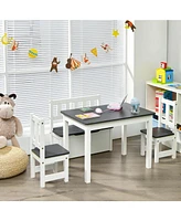 Gouun 4 Pieces Kids Wooden Activity Table and Chairs Set with Storage Bench and Study Desk