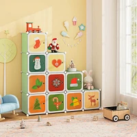 12-Cube Kids Wardrobe Baby Dresser Bedroom Armoire Clothes Hanging Closet with Doors