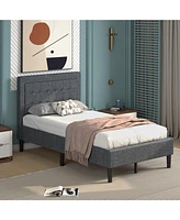 Gouun Twin Size Upholstered Bed Frame with Button Tufted Headboard