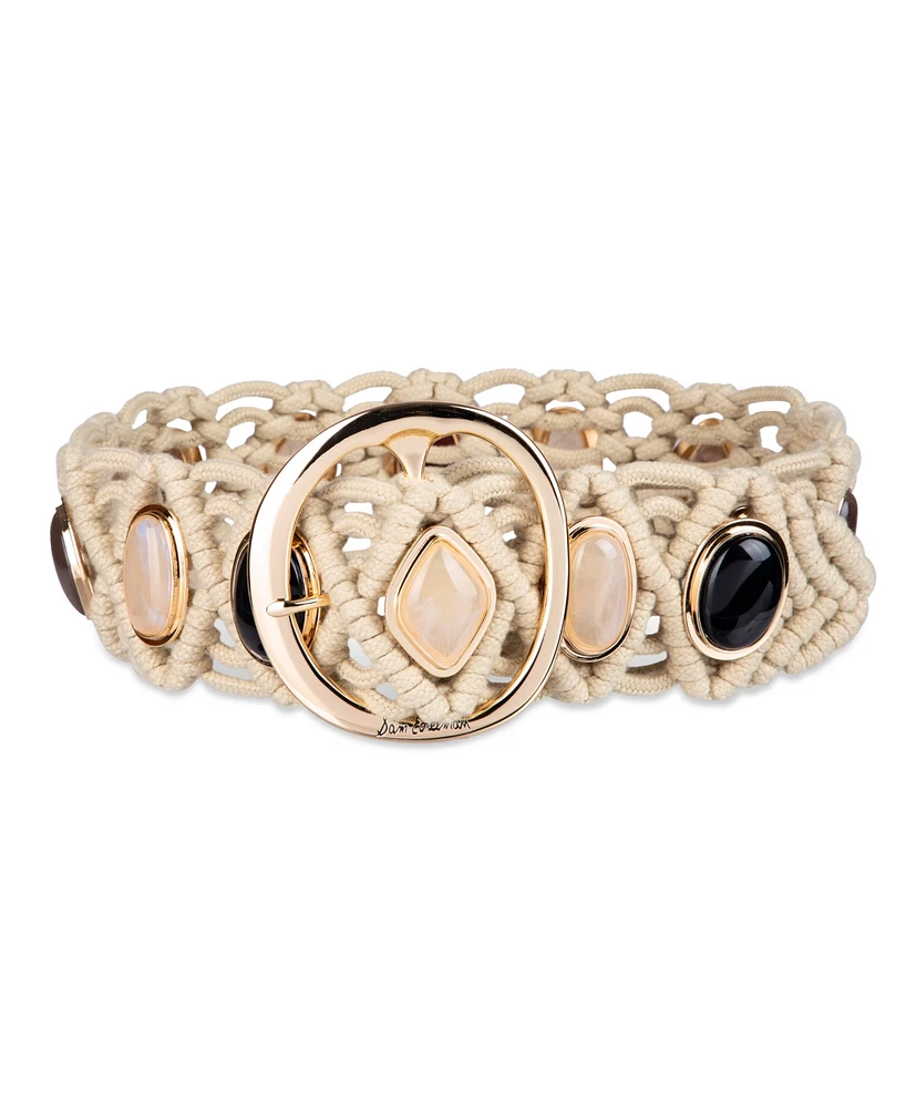 Sam Edelman Women's Boho Macrame Stone Embellished Belt