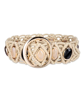 Sam Edelman Women's Boho Macrame Stone Embellished Belt